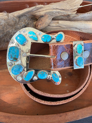 Custom Authentic Kingman Turquoise Statement Belt Buckle Set
