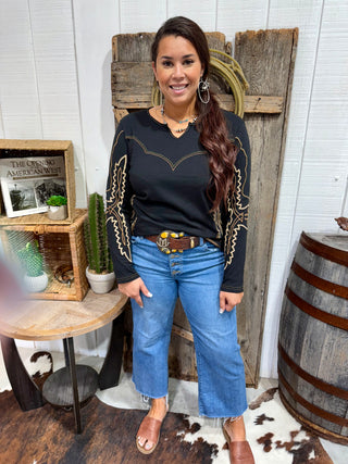 Black Western Embroidered Long Sleeve Top – Turquoise Stitch Rodeo Graphic Tee