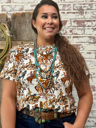 Western Cowboy Buckaroo Horse Print Tee – Cowgirl Rodeo Top