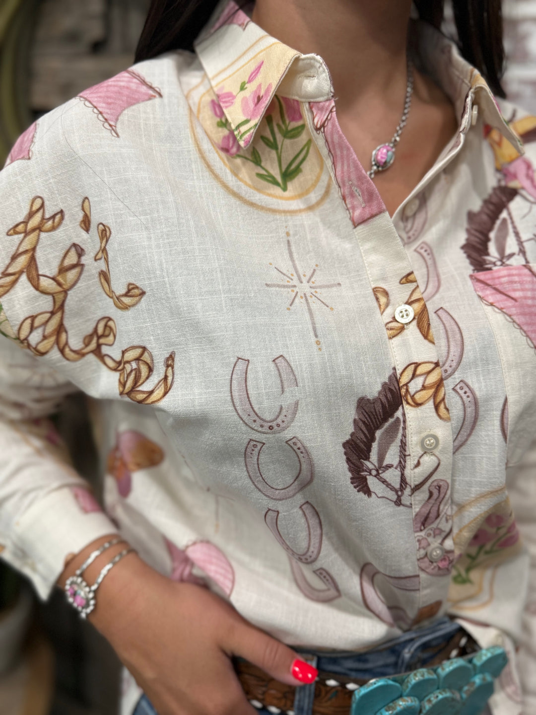 Sweetheart Of The Rodeo Cowgirl Coquette Linen Top