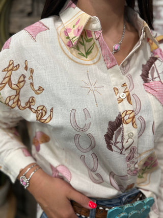 Sweetheart Of The Rodeo Cowgirl Coquette Linen Top