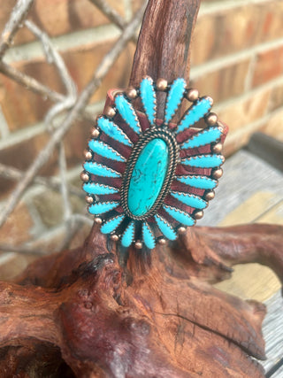 Name: Sunburst Turquoise Tooled Leather Cuff Bracelet