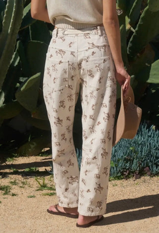 Western Cowboy Print Barrel Pants – Relaxed Fit Drawstring Cotton Utility Trousers