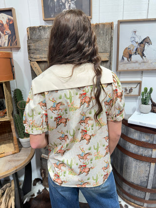 Howdy Hanny Western Cowgirl Button-Up Top