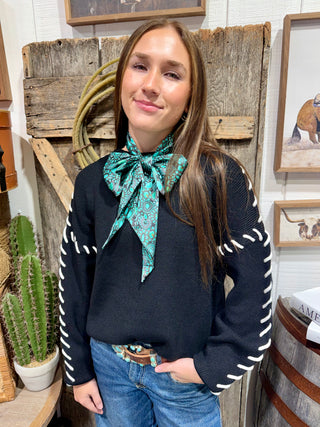 Lucky & Blessed Contrast Stitch Western Sweater – Plus Size Too!