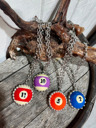 Hand-Soldered Billiard Ball Necklace – 22” Silver Chain Pool Ball Pendant