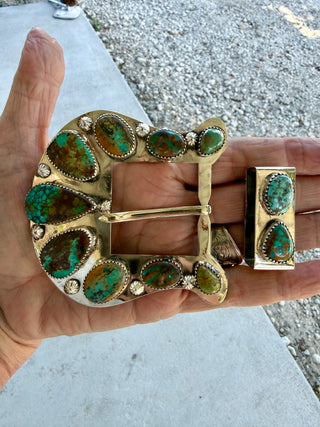 Custom Authentic Kingman Turquoise Statement Belt Buckle Set