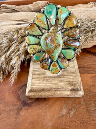 Royston Turquoise Cluster Statement Ring | Adjustable German Silver Southwestern Ring