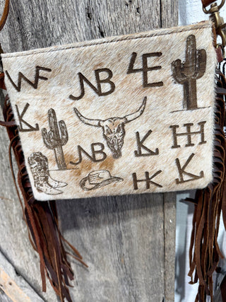 Western Brand Hair-On Hide Fringe Crossbody Bag – Genuine Leather Cowgirl Purse