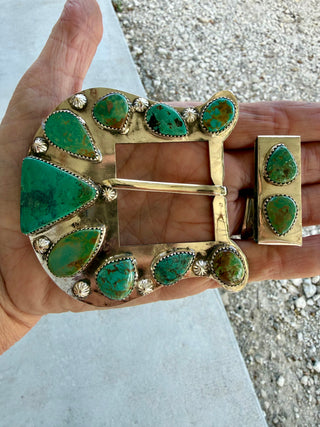 Custom Authentic Kingman Turquoise Statement Belt Buckle Set