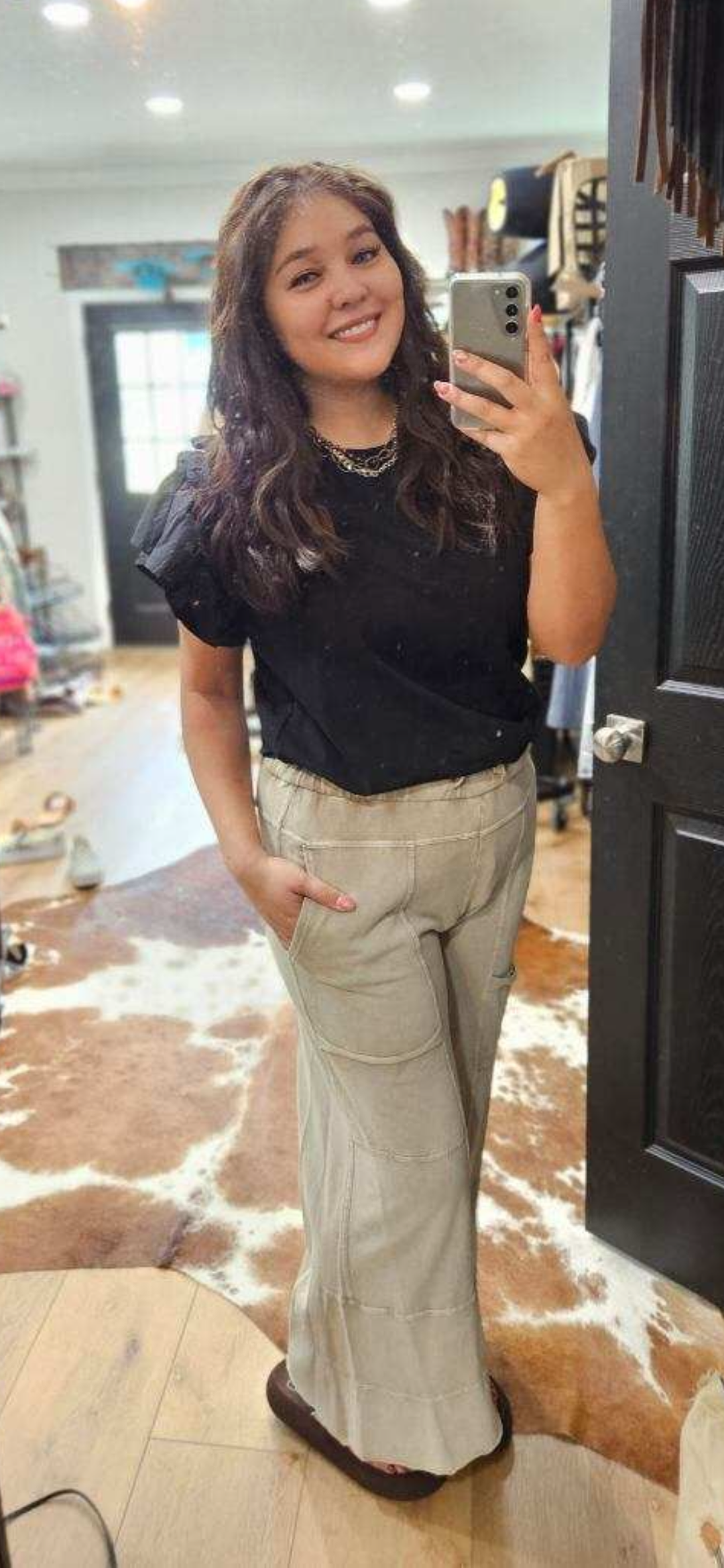 Black Flutter Ruffle Sleeve Top