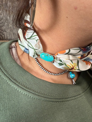 Hada Collection Sterling Silver & Turquoise Twilly Slide – Western Scarf/ Wild Rag Accessory