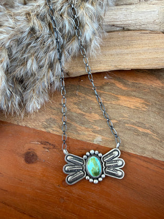 Sonoran Gold Turquoise Sterling Silver Wing Necklace- Native Verley Betone