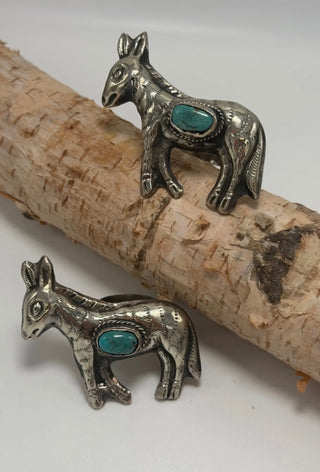Western Jackass Tibetan Silver Ring with Turquoise | Adjustable Artisan Donkey Statement Ring