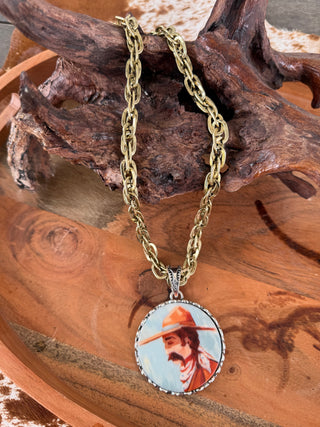 Cowboy Portrait Pendant Necklace – Western Jewelry, Rustic Chain, Vintage Ranch Style