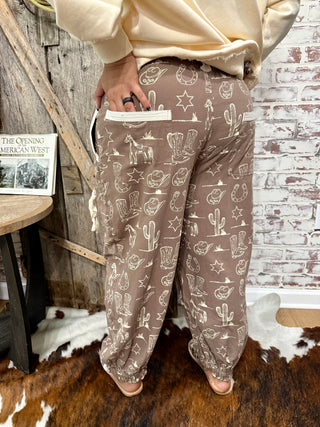 Cowgirl Western Print Cargo Jogger Pants – Horses, Boots & Cactus