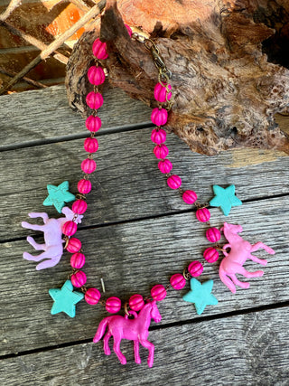 Pony Horse Charm Necklace With Stars