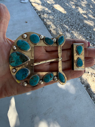 Custom Authentic Kingman Turquoise Statement Belt Buckle Set