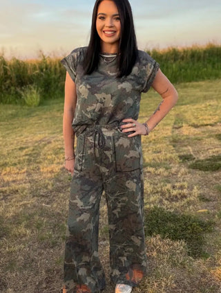 Canyon Camo Ribbed Wide Leg Pants