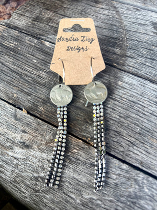 Sandra Ling Designs Buffalo Nickel Coin & Rhinestone Dangle Earrings – Western Cowgirl Jewelry