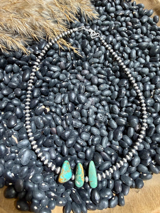 Kingman Turquoise & Sterling Silver Pearl Choker Necklace – 16” Southwestern Cowgirl Jewelry