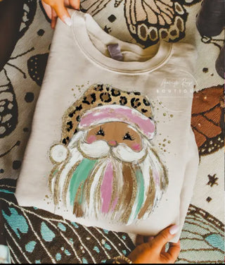 Preppy Brushstroke Santa Sweatshirt-Sand