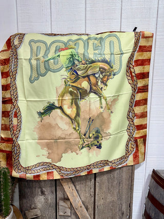Rodeo Bronc Wild Rag – Vintage Cowboy & Horse Print Scarf