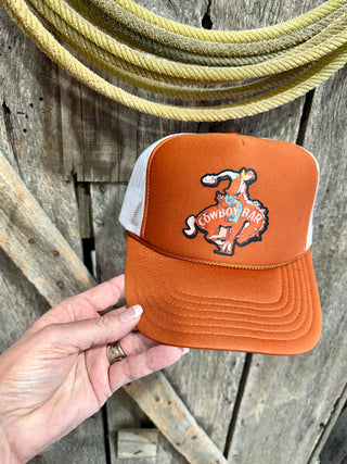 Cowboy Bar Vintage Rodeo Trucker Hat – Rust & White Western Mesh Cap