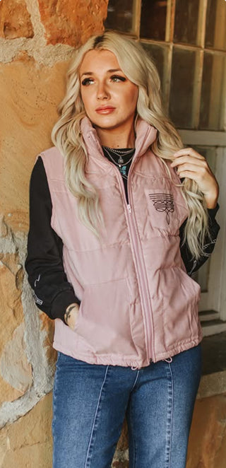 Pink Western Boot Stitch Puffer Vest
