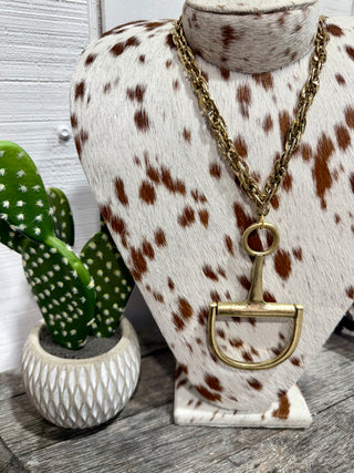 Western Horse Bit Statement Necklace | Heavy Gold Chain With Bit Pendant