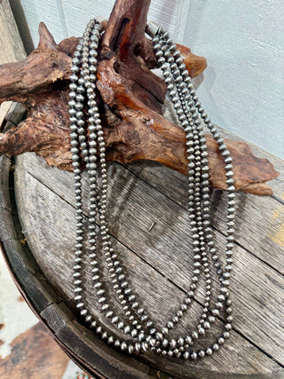 4-Strand Navajo Pearl Necklace – Oxidized Silver Bead Layered Western Jewelry