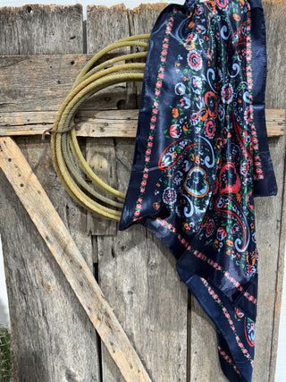 Navy Paisley Print Wild Rag
