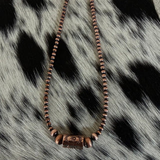 18” Copper Pearl Necklace with Barrel Bead