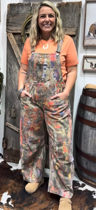 Paint Splatter Barrel Jean Overalls | Denim Overalls for Women