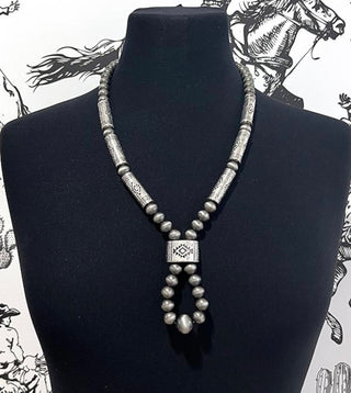Southwestern Silver Tone Pearl Jocla Necklace | Navajo-Inspired Western Jewelry