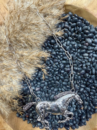 Running Horse Western Necklace – Silver Cowgirl Statement Jewelry