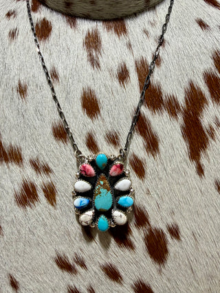 Mixed Stone Turquoise Cluster Necklace