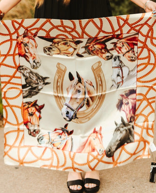 Western Horse Wild Rag Scarf | Horseshoe & Rope Print Satin Cowgirl Scarf