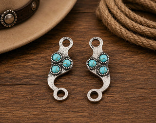 Turquoise Horse Bit Stud Earrings | Western Silver Cowgirl Earrings