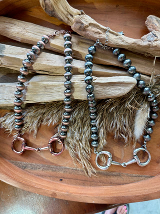 18” Faux Navajo Pearl Horse Bit Necklace | Western Statement Layering Necklace /Copper Or Silver