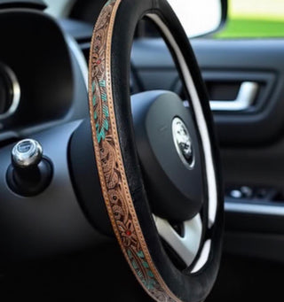 Tooled Leather Steering Wheel Cover
