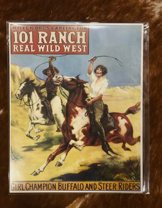 101 Ranch Real Wild West Poster | Girl Champion Buffalo & Steer Riders 11x14