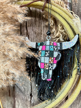 Glitter Patchwork Longhorn Car Freshie with Black Fringe – Western Air Freshener