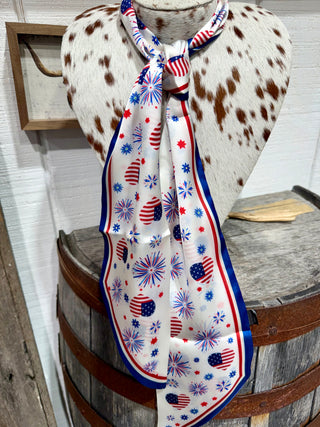 Patriotic Fireworks Twilly Scarf | Red, White & Blue Western Wild Rag Scarf