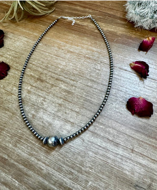 Sterling Silver Beaded Necklace 14” with Center Accent | Western Minimal Choker