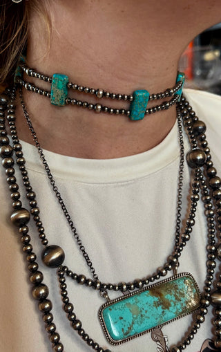 Double Strand Sterling Silver & Turquoise Choker Necklace – Limited Edition Handmade USA