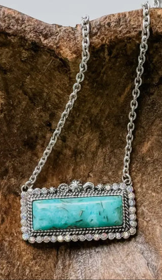 Southwestern Style Faux Turquoise Bar Necklace