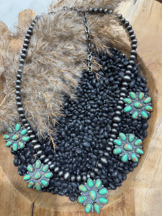 Turquoise Blossom Necklace – Western Squash Blossom Style Statement Jewelry