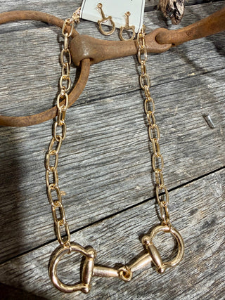 Gold Horse Bit Chain Necklace – Western Snaffle Bit Statement Necklace for Women Cowgirl Jewelry