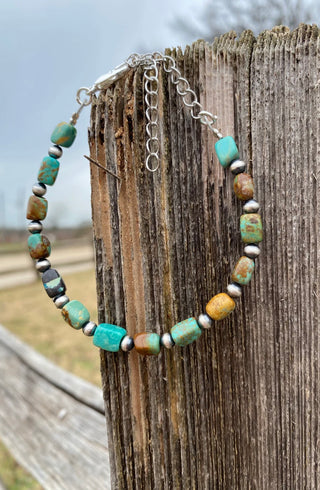 Turquoise Clasp Bracelet with Sterling Silver Beads | Southwestern Western Jewelry